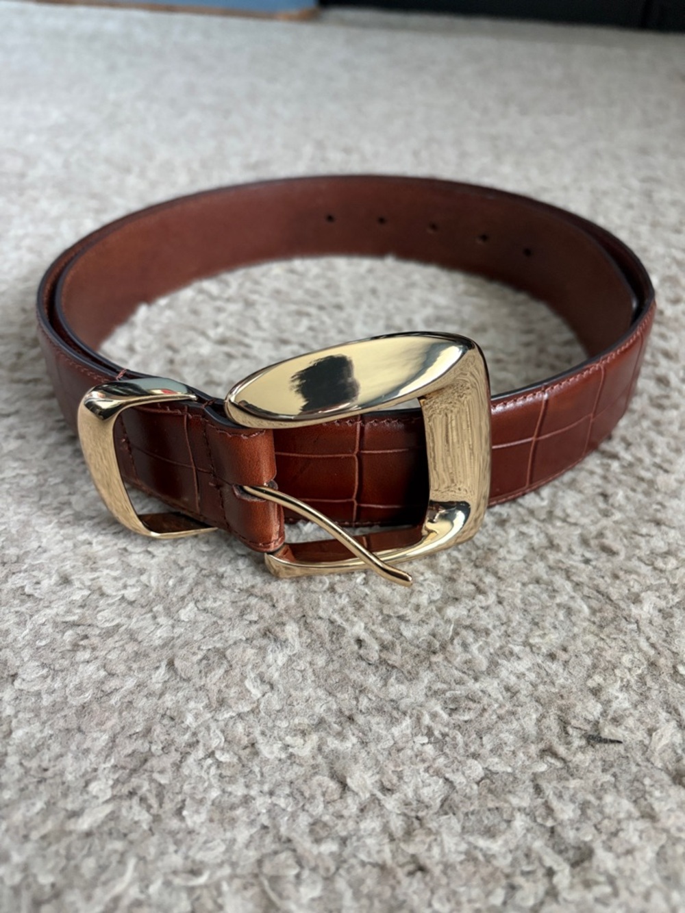Na Nin Croc Embossed “Delaney” Leather Belt- Brown